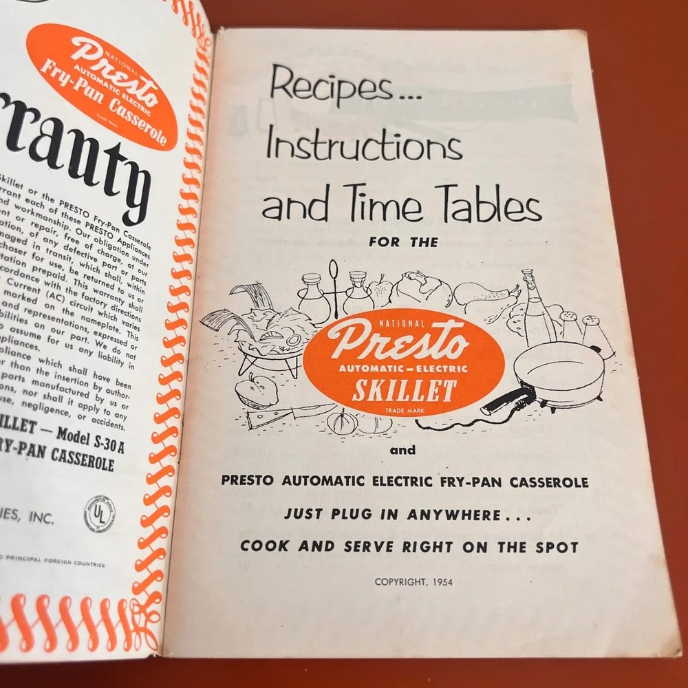 Vintage 1954 Presto Automatic Electric Skillet Recipe Book Instruction Manual